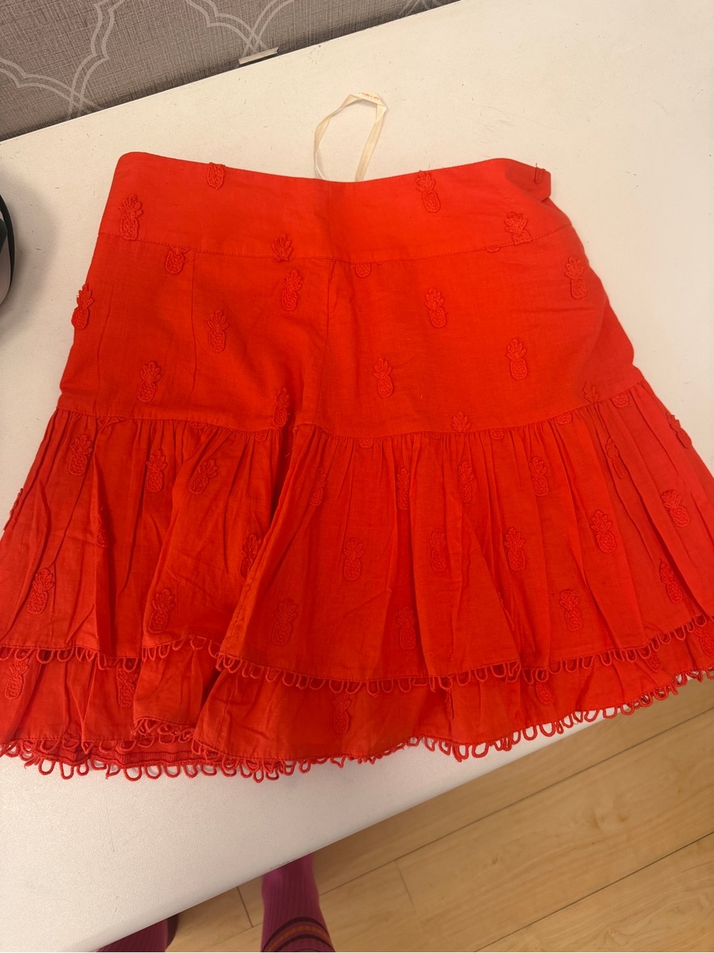FARM Rio Red Pineapple Embroidered Tiered Mini Skirt